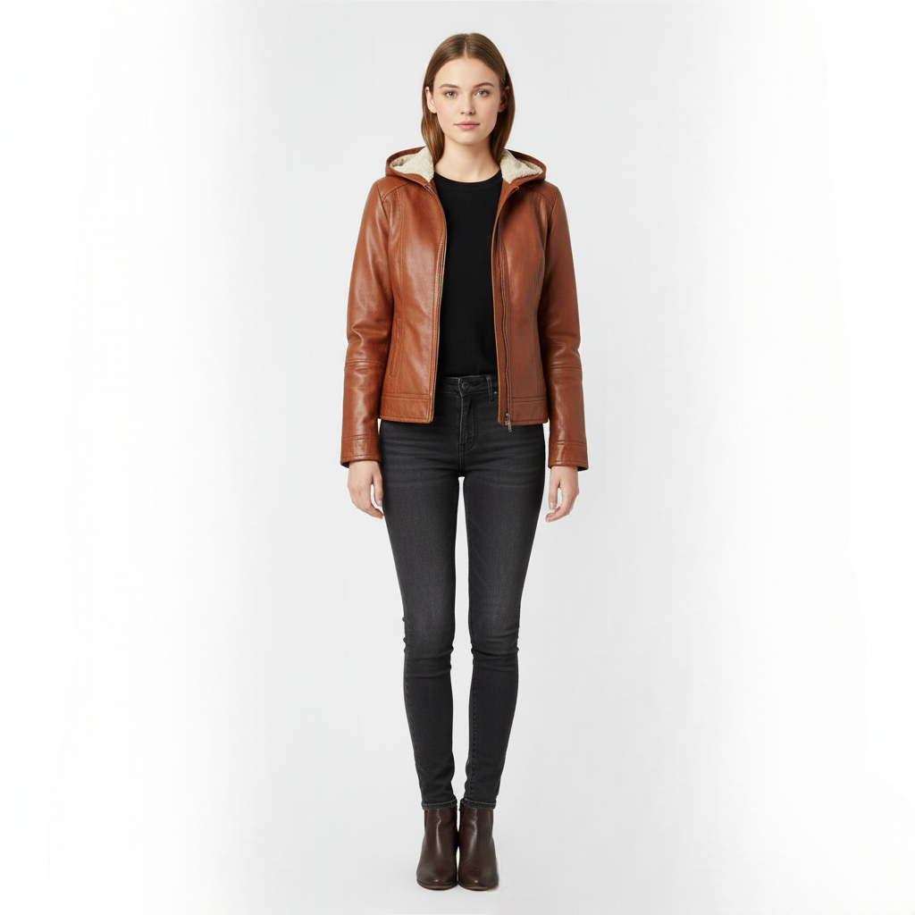 Chic PU Leather Hooded Jacket for Women