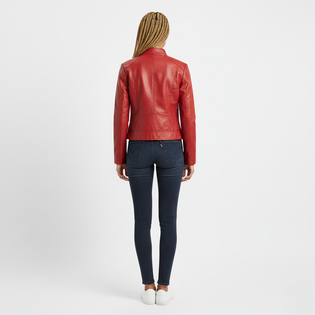 Women's PU Leather Jacket with Stand Collar